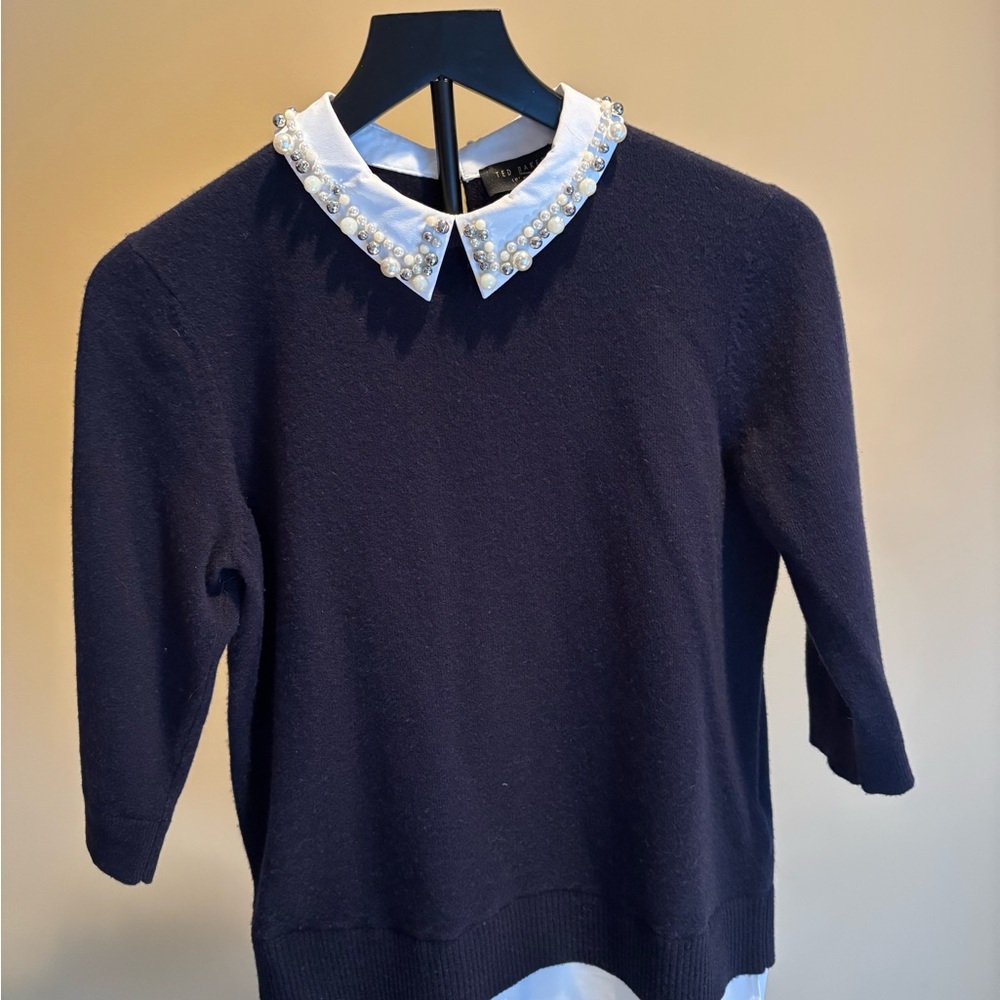 Ted Baker London Navy Sweater with Pearl Collar